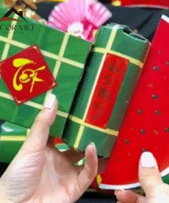 Mô hình bánh chưng , bánh tét, miếng dưa hấu bằng hộp giấy gấp cao cấp trang trí Tết - Decor Việt