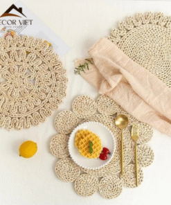 Thảm cói tròn decor – Tấm lót cói bàn ăn, lót nồi handmade đẹp