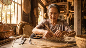 Nghệ nhân tre đan đang làm việc