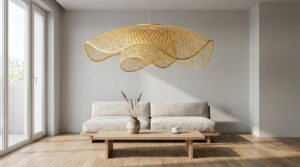 Ứng dụng của đèn trang trí tre đan trong nội thất hiện đại.