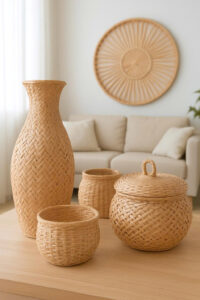 Đồ trang trí tre đan trong không gian sống hiện đại
